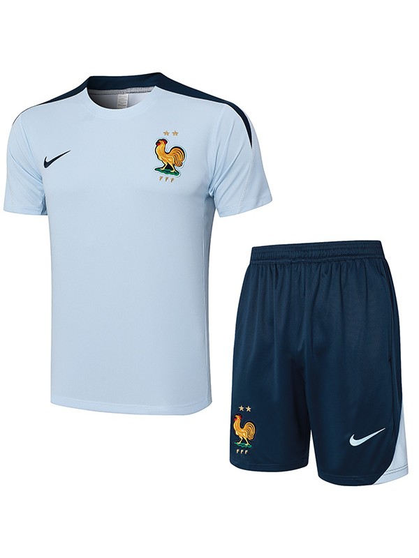 France maillot d'entraînement uniforme bleu clair pour hommes kit de football vêtements de sport costume de football hauts chemise de sport 2024-2025